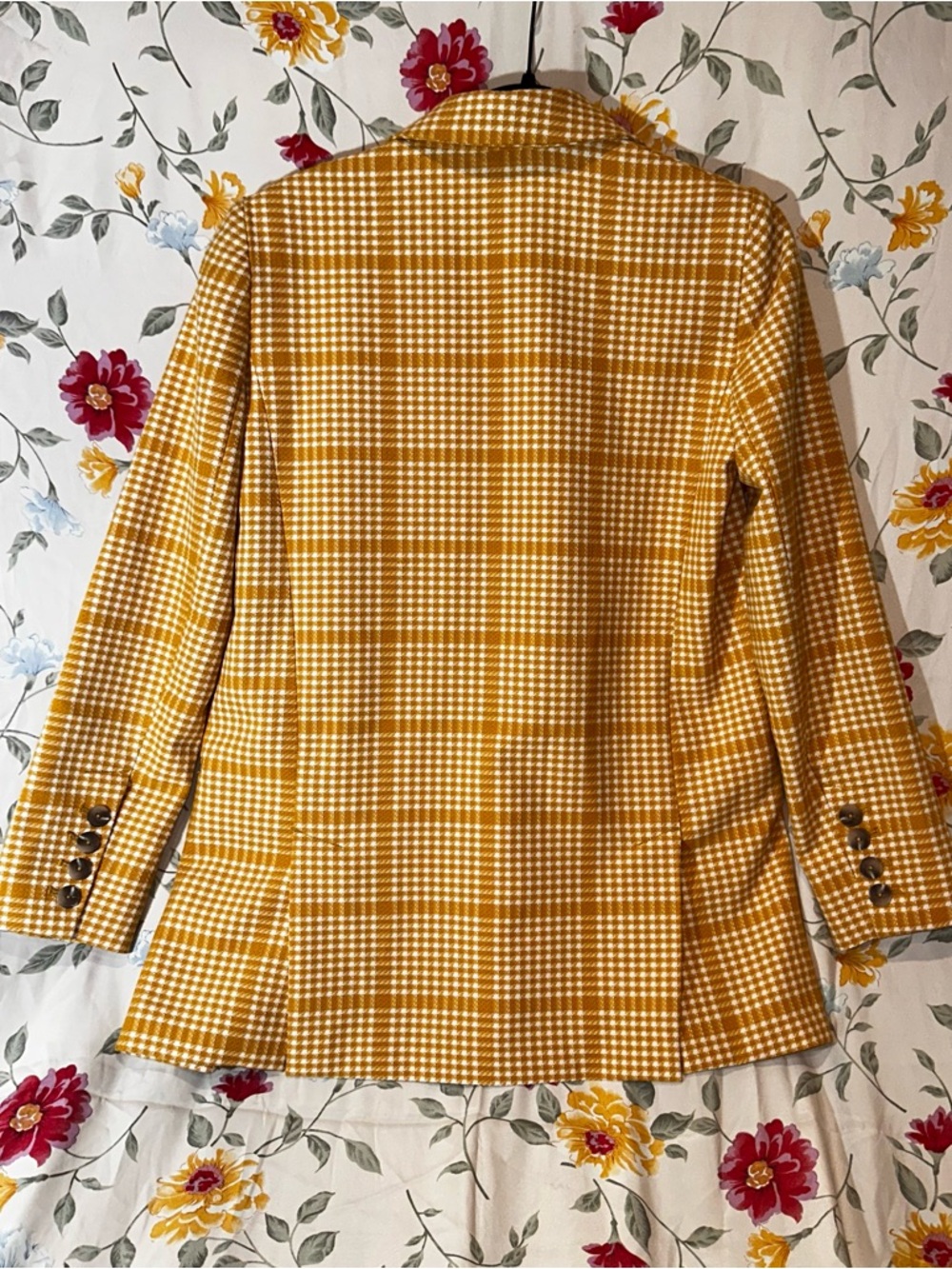 MAEVE BY ANTHROPOLOGIE MUSTARD YELLOW PLAID DOUBLE-BREASTED BLAZER & TROUSER SET - Picture 3 of 9